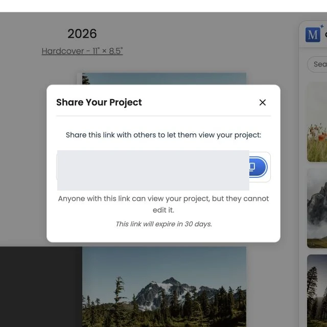 The Share Your Project window with its private preview link obscured